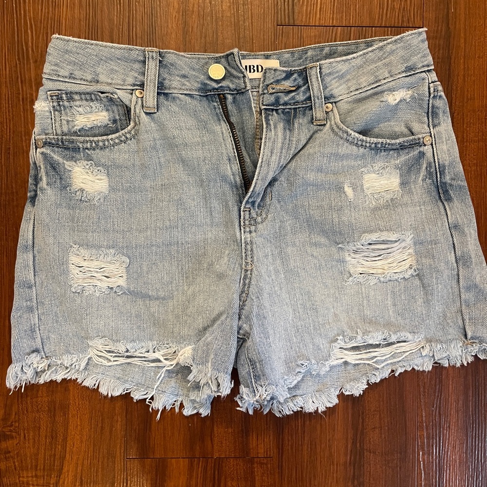Women's Distressed Denim Shorts - Light Blue